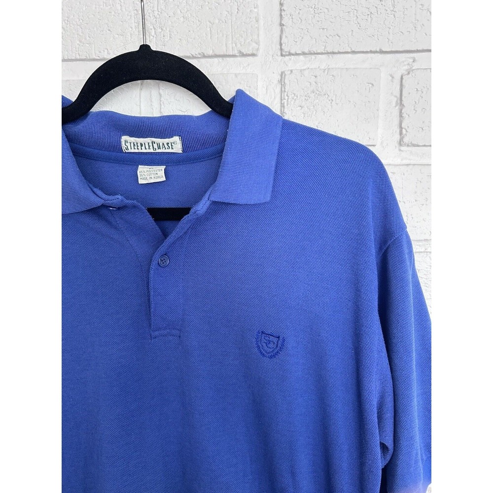 Vintage Steeple Chase Polo Shirt Mens Large Blue Short Sleeve